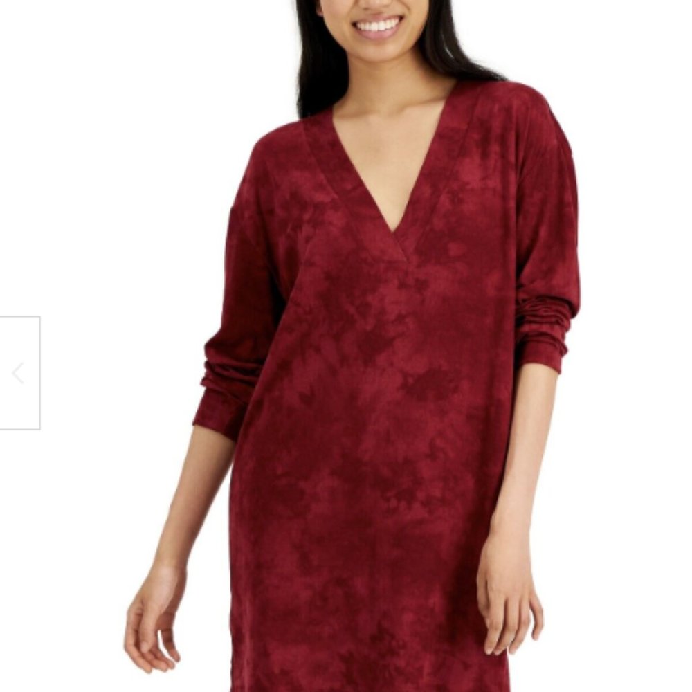 NWT Jenni Women's Long Sleeve Plum Tart TieDye Sleepshirt/Nightgown